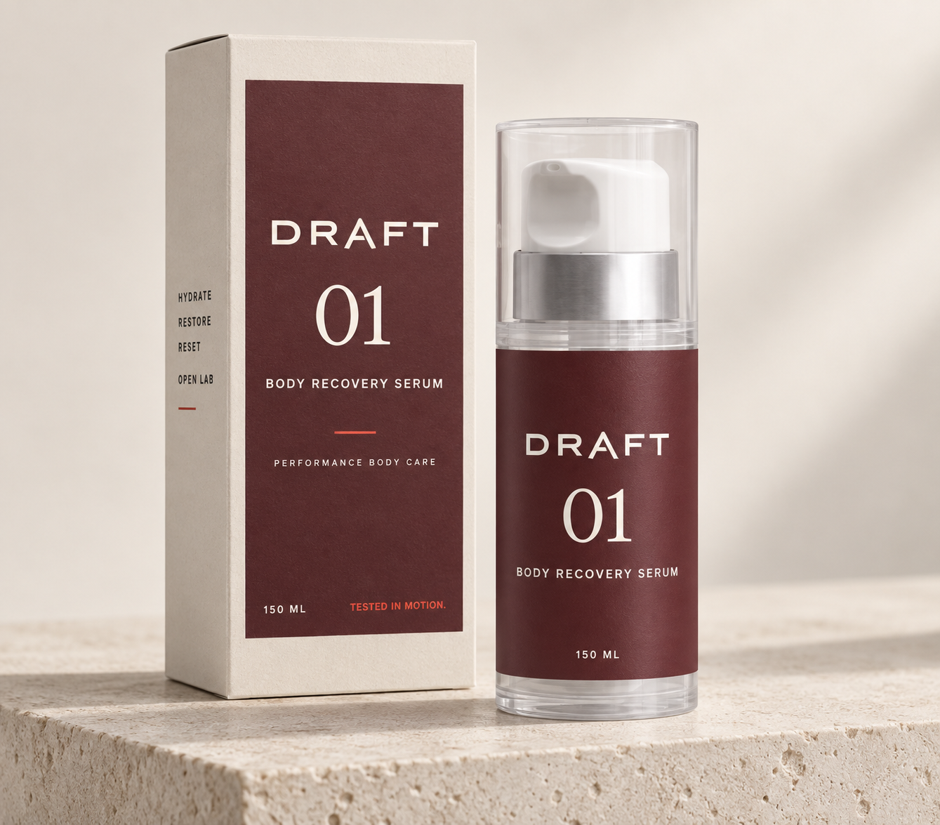 DRAFT performance body care serum packaging